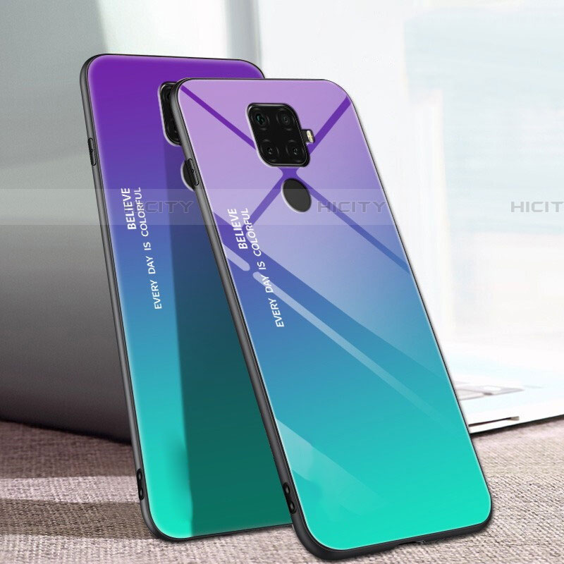Custodia Silicone Specchio Laterale Sfumato Arcobaleno Cover per Huawei Nova 5i Pro Verde