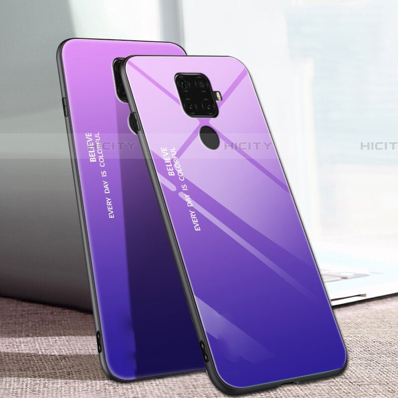 Custodia Silicone Specchio Laterale Sfumato Arcobaleno Cover per Huawei Nova 5i Pro Viola