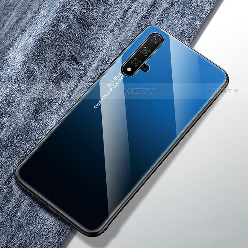 Custodia Silicone Specchio Laterale Sfumato Arcobaleno Cover per Huawei Nova 5T Blu