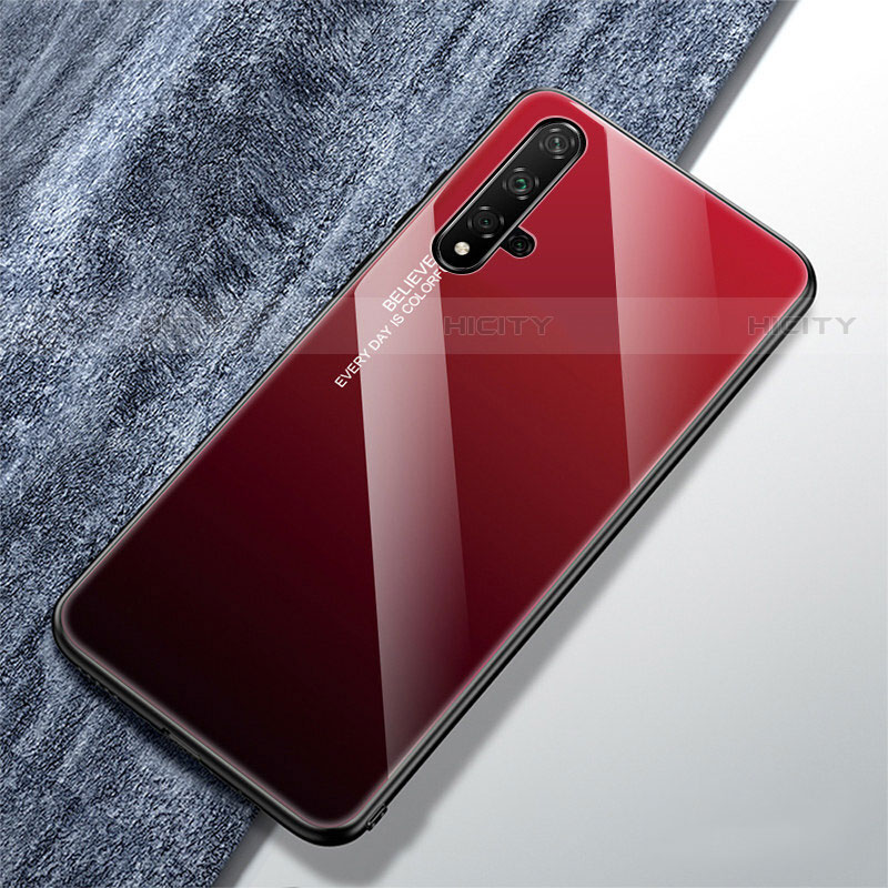 Custodia Silicone Specchio Laterale Sfumato Arcobaleno Cover per Huawei Nova 5T Rosso