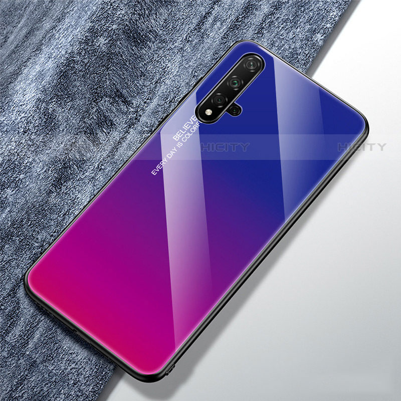 Custodia Silicone Specchio Laterale Sfumato Arcobaleno Cover per Huawei Nova 5T Viola