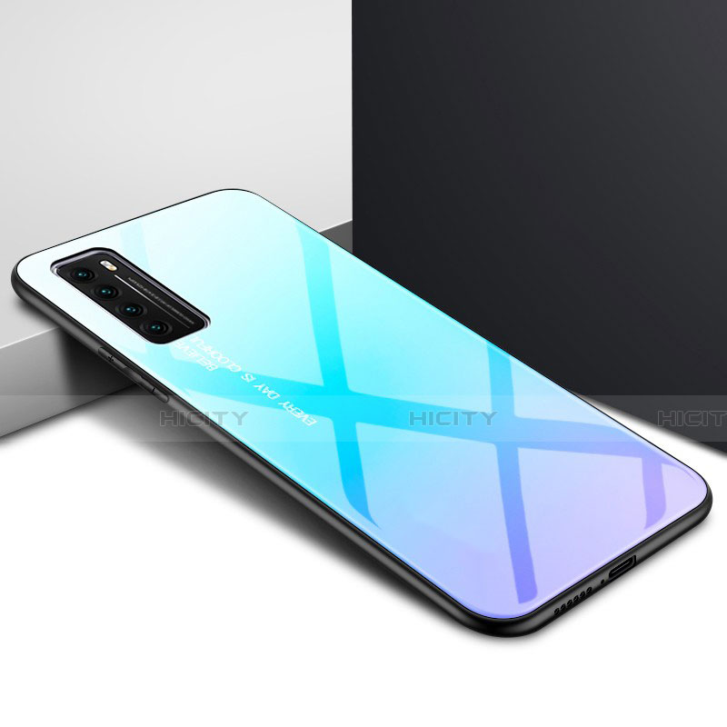 Custodia Silicone Specchio Laterale Sfumato Arcobaleno Cover per Huawei Nova 7 5G Cielo Blu