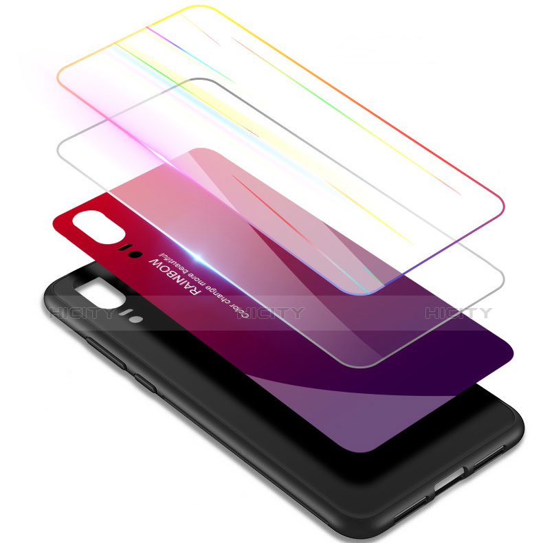 Custodia Silicone Specchio Laterale Sfumato Arcobaleno Cover per Huawei P20