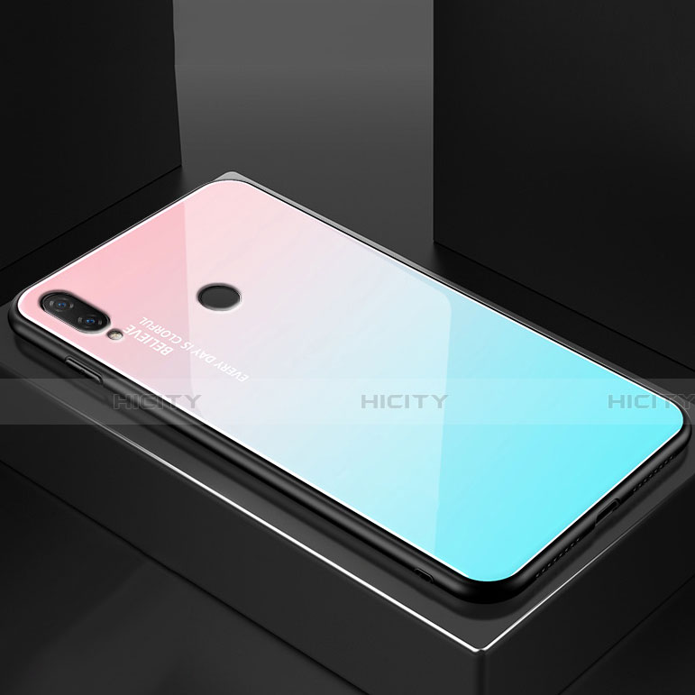 Custodia Silicone Specchio Laterale Sfumato Arcobaleno Cover per Huawei P20 Lite Ciano