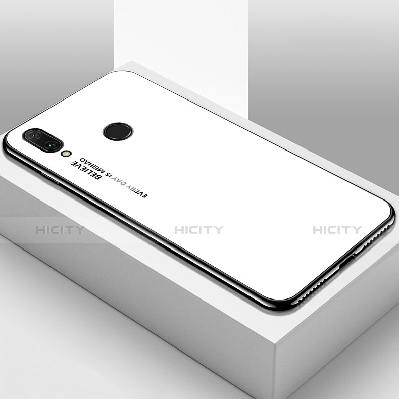 Custodia Silicone Specchio Laterale Sfumato Arcobaleno Cover per Huawei Y9 (2019) Bianco