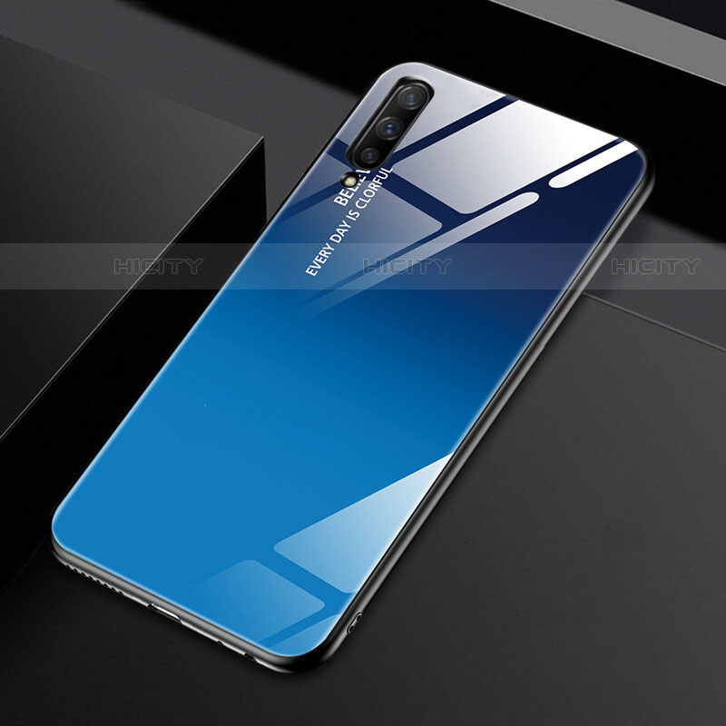 Custodia Silicone Specchio Laterale Sfumato Arcobaleno Cover per Huawei Y9s Blu