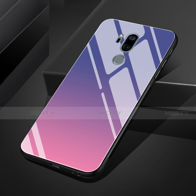 Custodia Silicone Specchio Laterale Sfumato Arcobaleno Cover per LG G7 Viola