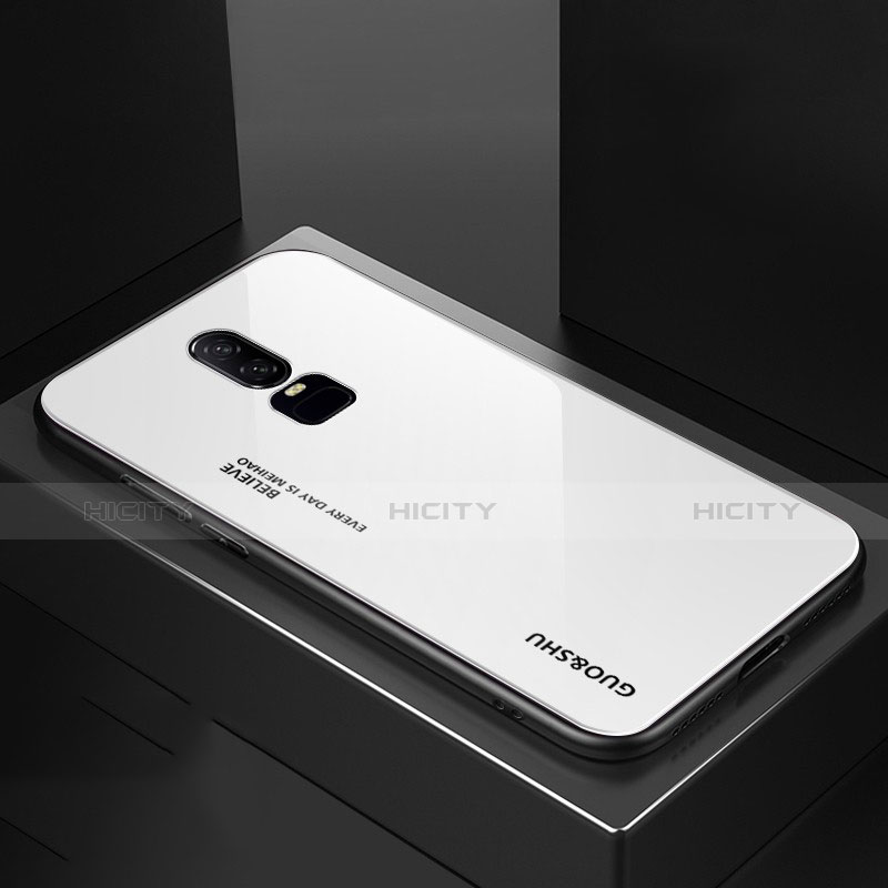 Custodia Silicone Specchio Laterale Sfumato Arcobaleno Cover per OnePlus 6 Bianco