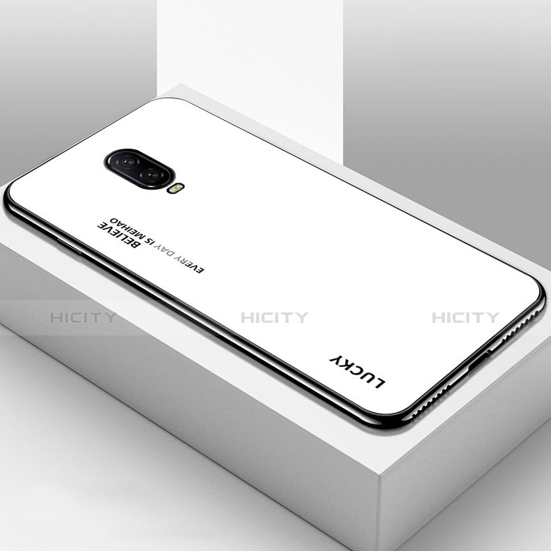 Custodia Silicone Specchio Laterale Sfumato Arcobaleno Cover per OnePlus 6T Bianco