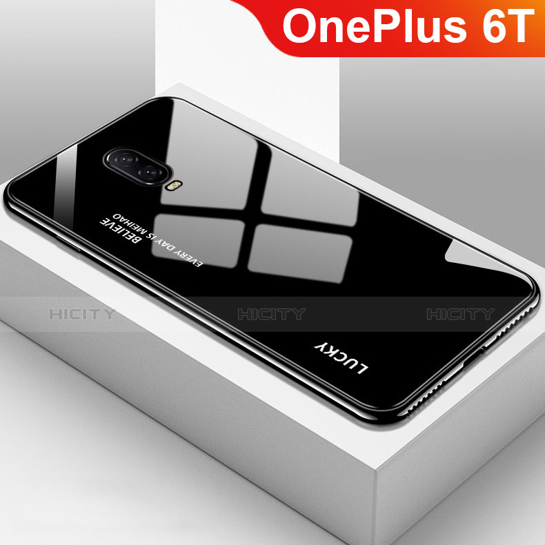 Custodia Silicone Specchio Laterale Sfumato Arcobaleno Cover per OnePlus 6T Nero