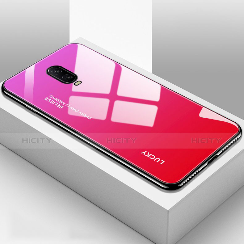 Custodia Silicone Specchio Laterale Sfumato Arcobaleno Cover per OnePlus 6T Rosa Caldo