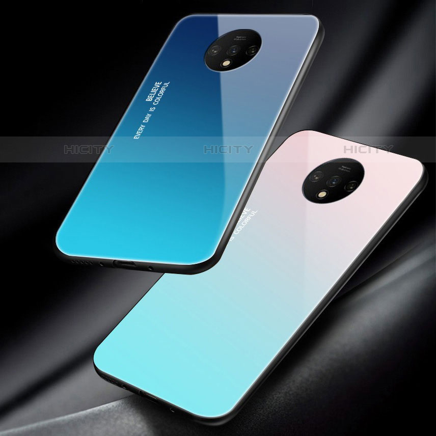 Custodia Silicone Specchio Laterale Sfumato Arcobaleno Cover per OnePlus 7T