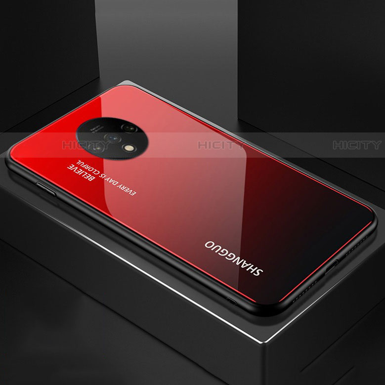 Custodia Silicone Specchio Laterale Sfumato Arcobaleno Cover per OnePlus 7T Rosso