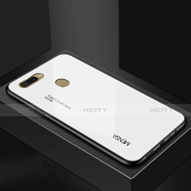 Custodia Silicone Specchio Laterale Sfumato Arcobaleno Cover per Oppo A7 Bianco