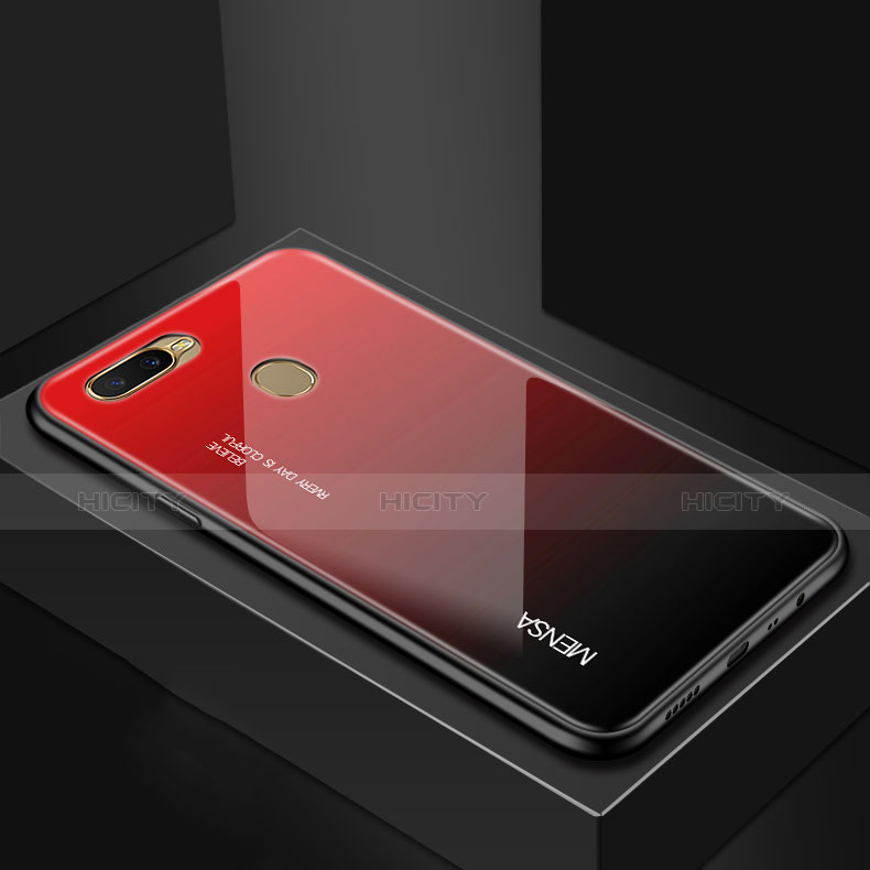 Custodia Silicone Specchio Laterale Sfumato Arcobaleno Cover per Oppo A7 Rosso