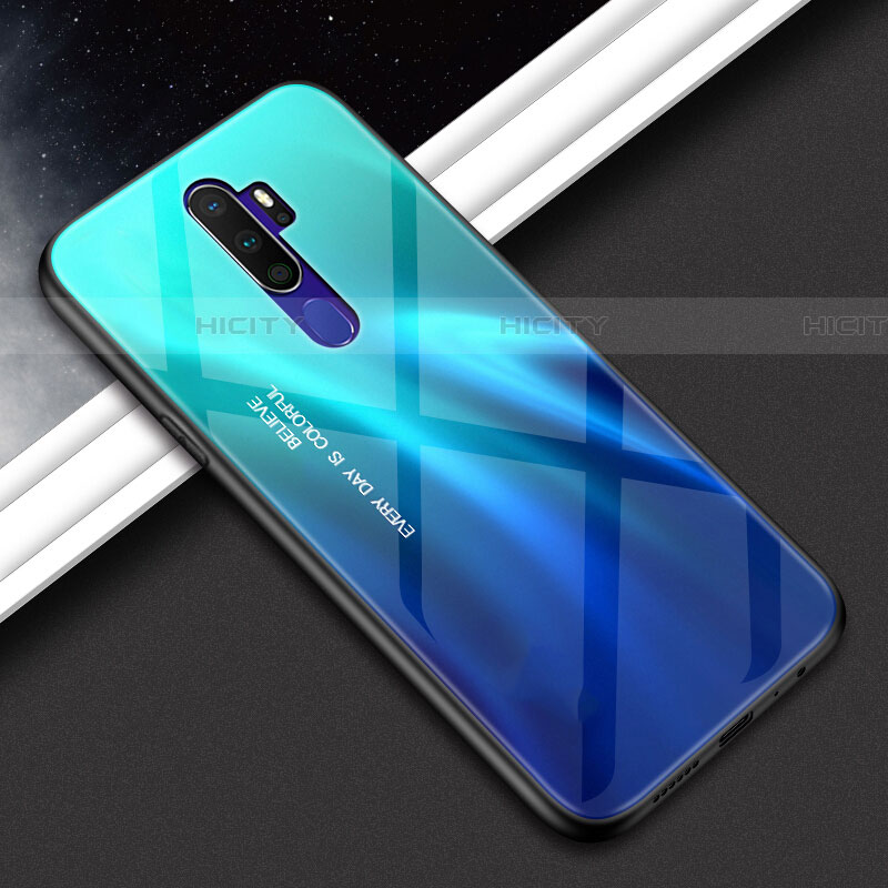 Custodia Silicone Specchio Laterale Sfumato Arcobaleno Cover per Oppo A9 (2020)