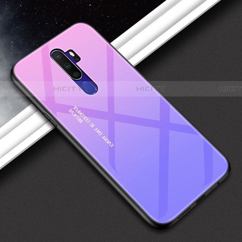 Custodia Silicone Specchio Laterale Sfumato Arcobaleno Cover per Oppo A9 (2020)