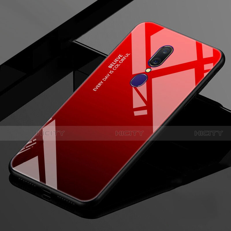 Custodia Silicone Specchio Laterale Sfumato Arcobaleno Cover per Oppo A9 Rosso