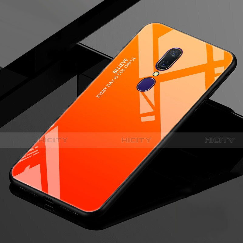 Custodia Silicone Specchio Laterale Sfumato Arcobaleno Cover per Oppo A9X Arancione
