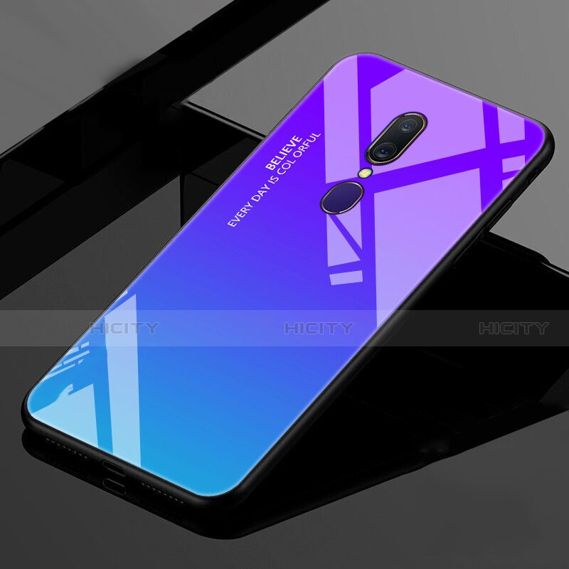 Custodia Silicone Specchio Laterale Sfumato Arcobaleno Cover per Oppo A9X Blu