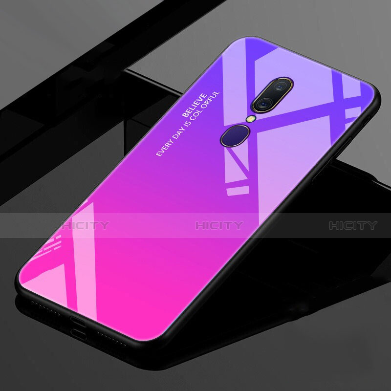 Custodia Silicone Specchio Laterale Sfumato Arcobaleno Cover per Oppo A9X Viola