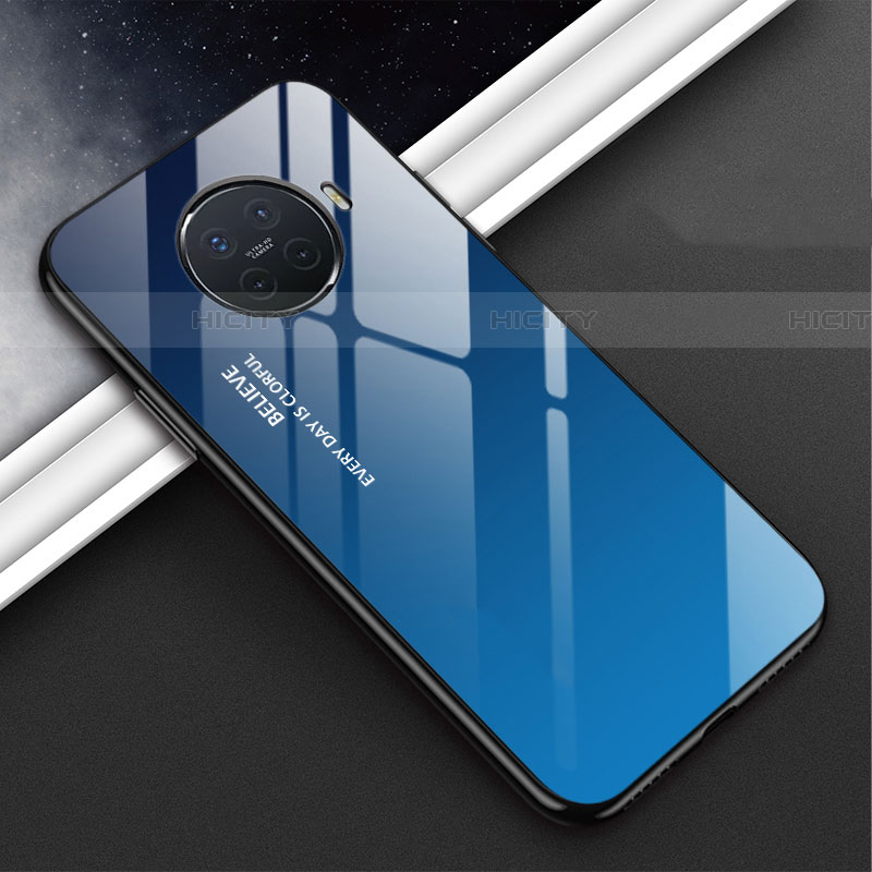 Custodia Silicone Specchio Laterale Sfumato Arcobaleno Cover per Oppo Ace2 Blu