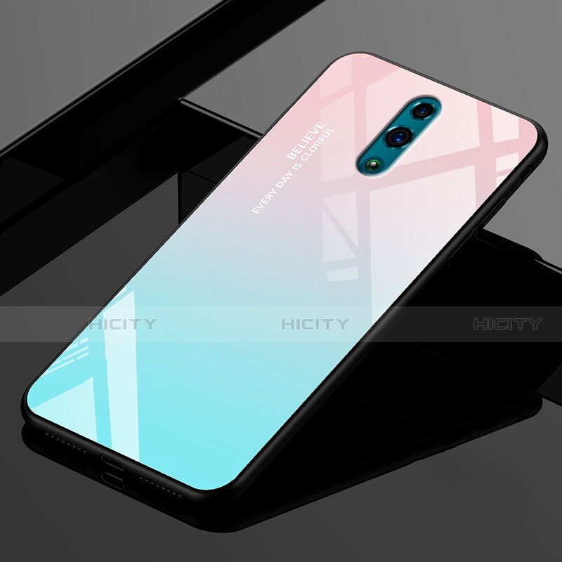 Custodia Silicone Specchio Laterale Sfumato Arcobaleno Cover per Oppo K3 Ciano