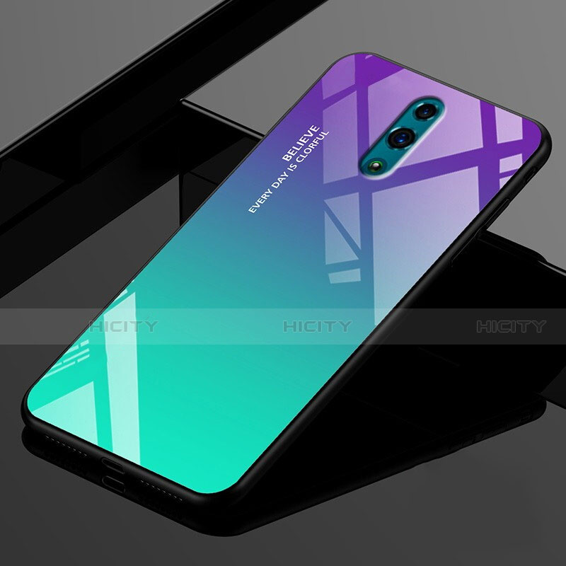 Custodia Silicone Specchio Laterale Sfumato Arcobaleno Cover per Oppo Realme X Multicolore