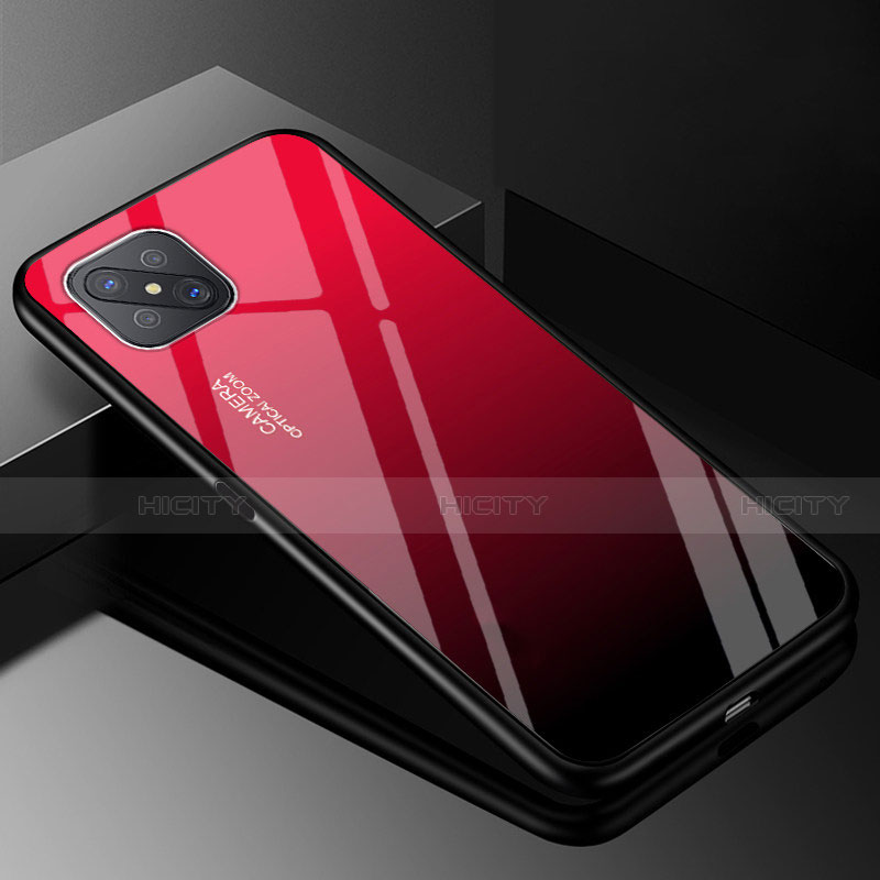 Custodia Silicone Specchio Laterale Sfumato Arcobaleno Cover per Oppo Reno4 Z 5G Rosso e Nero