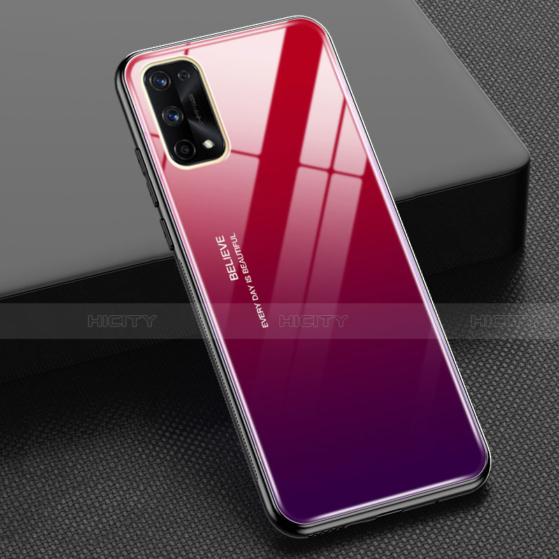 Custodia Silicone Specchio Laterale Sfumato Arcobaleno Cover per Realme X7 Pro 5G Rosso Rosa