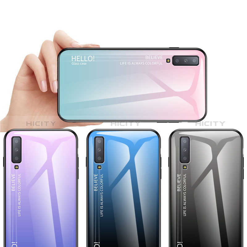 Custodia Silicone Specchio Laterale Sfumato Arcobaleno Cover per Samsung Galaxy A7 (2018) A750