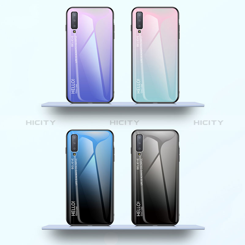 Custodia Silicone Specchio Laterale Sfumato Arcobaleno Cover per Samsung Galaxy A7 (2018) A750