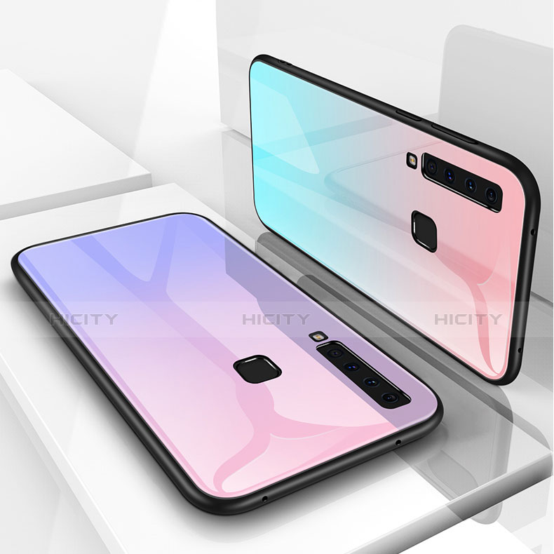 Custodia Silicone Specchio Laterale Sfumato Arcobaleno Cover per Samsung Galaxy A9s