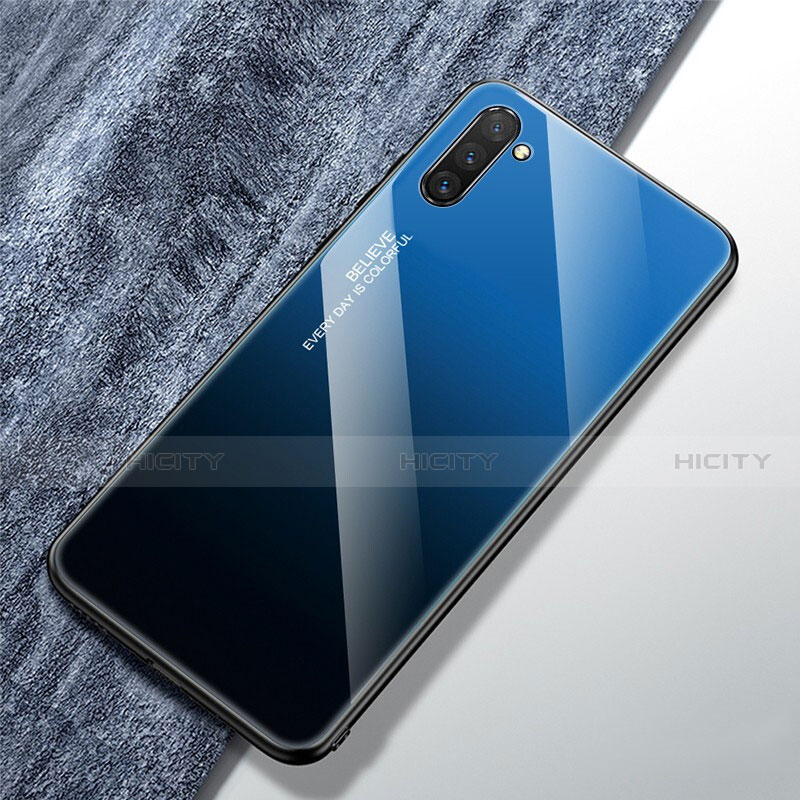 Custodia Silicone Specchio Laterale Sfumato Arcobaleno Cover per Samsung Galaxy Note 10 Blu