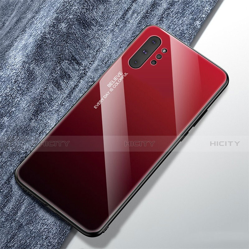 Custodia Silicone Specchio Laterale Sfumato Arcobaleno Cover per Samsung Galaxy Note 10 Plus 5G Rosso