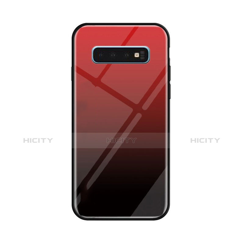 Custodia Silicone Specchio Laterale Sfumato Arcobaleno Cover per Samsung Galaxy S10 Plus Rosso