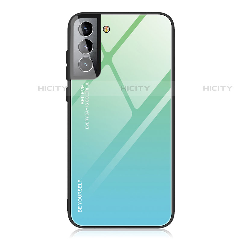 Custodia Silicone Specchio Laterale Sfumato Arcobaleno Cover per Samsung Galaxy S21 5G Verde Pastello