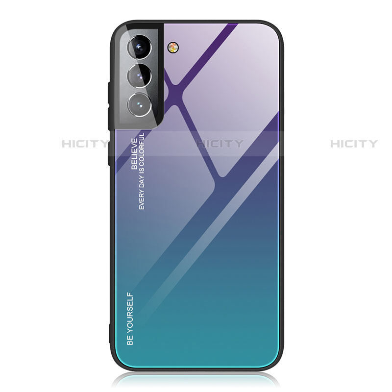 Custodia Silicone Specchio Laterale Sfumato Arcobaleno Cover per Samsung Galaxy S21 5G Viola