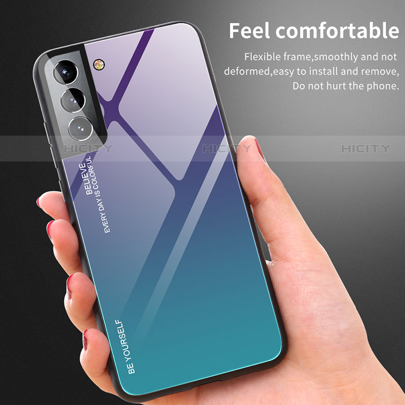 Custodia Silicone Specchio Laterale Sfumato Arcobaleno Cover per Samsung Galaxy S23 5G