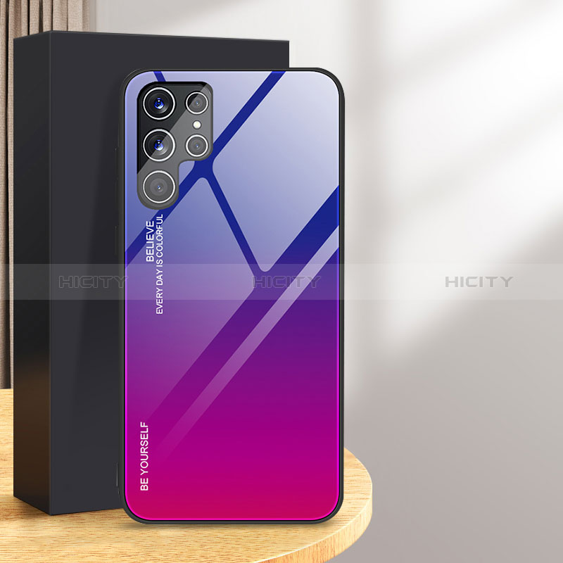Custodia Silicone Specchio Laterale Sfumato Arcobaleno Cover per Samsung Galaxy S24 Ultra 5G Rosa Caldo