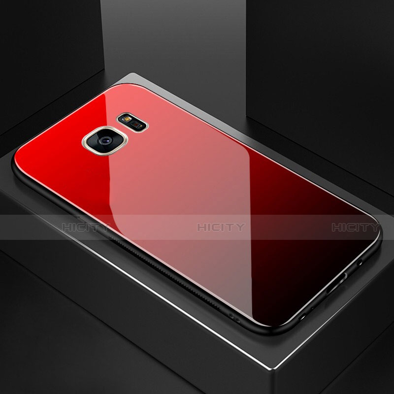 Custodia Silicone Specchio Laterale Sfumato Arcobaleno Cover per Samsung Galaxy S7 Edge G935F Rosso