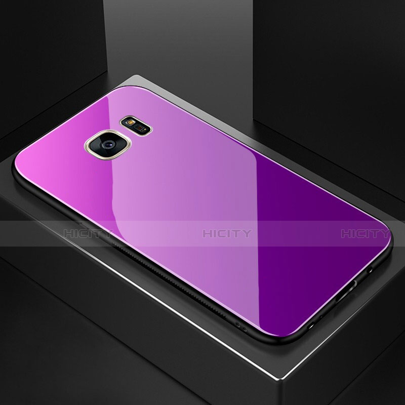Custodia Silicone Specchio Laterale Sfumato Arcobaleno Cover per Samsung Galaxy S7 Edge G935F Viola