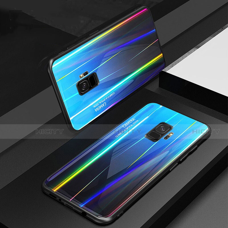 Custodia Silicone Specchio Laterale Sfumato Arcobaleno Cover per Samsung Galaxy S9