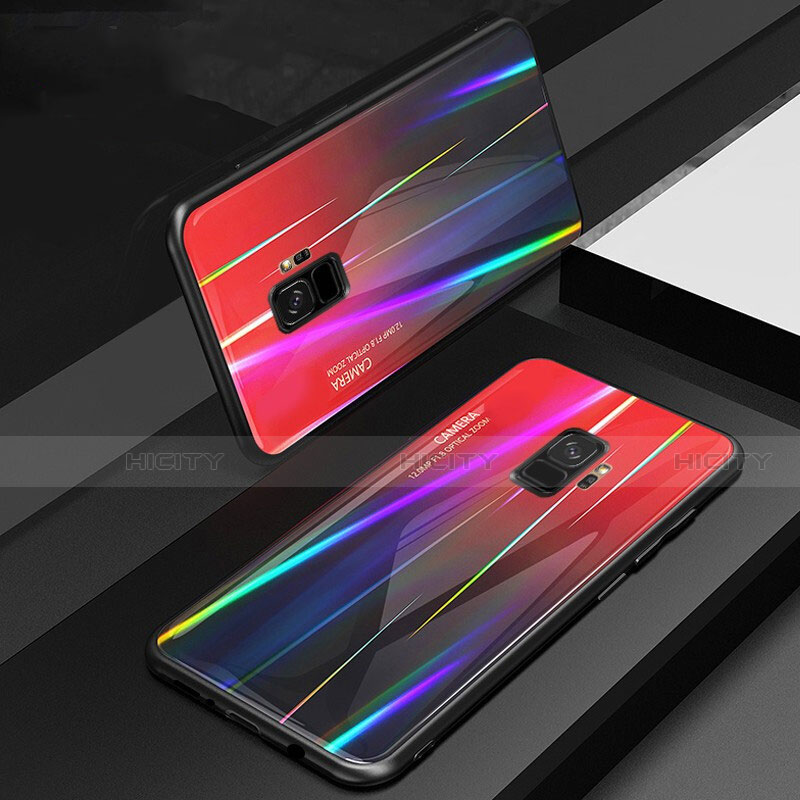 Custodia Silicone Specchio Laterale Sfumato Arcobaleno Cover per Samsung Galaxy S9 Rosso