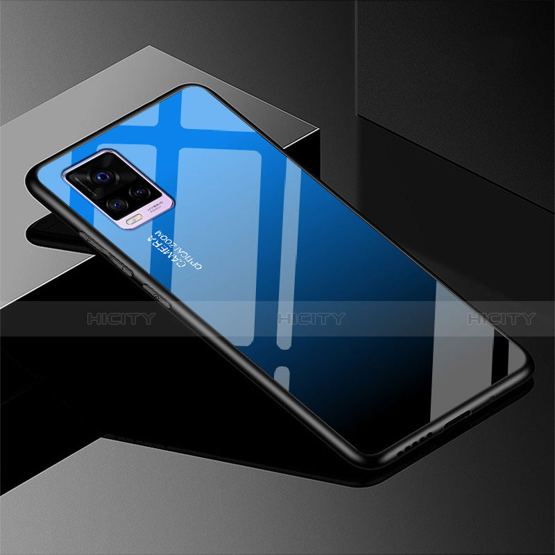 Custodia Silicone Specchio Laterale Sfumato Arcobaleno Cover per Vivo V20 Pro 5G Blu