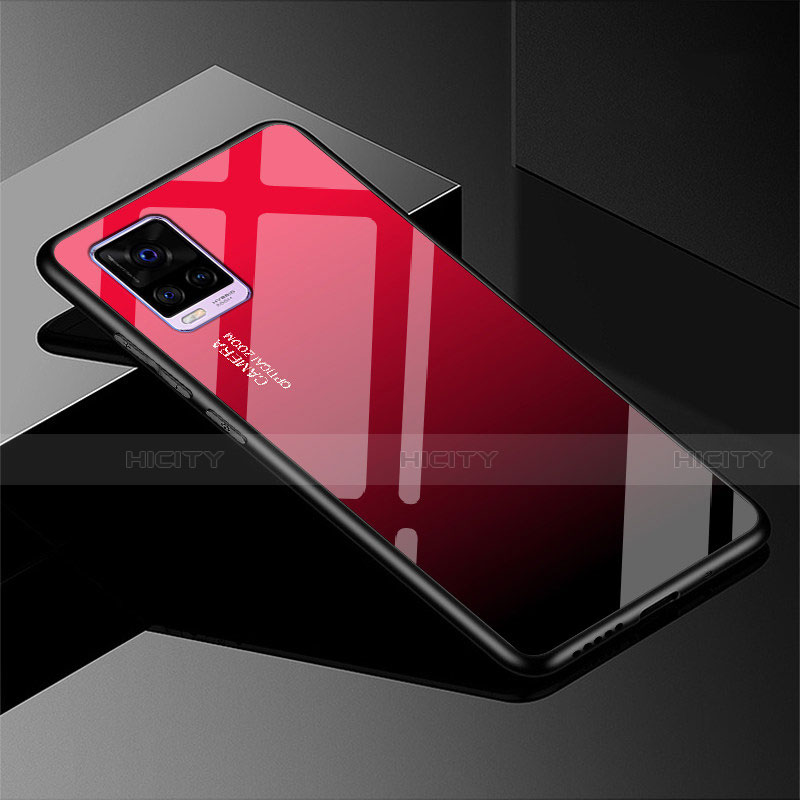 Custodia Silicone Specchio Laterale Sfumato Arcobaleno Cover per Vivo V20 Pro 5G Rosso