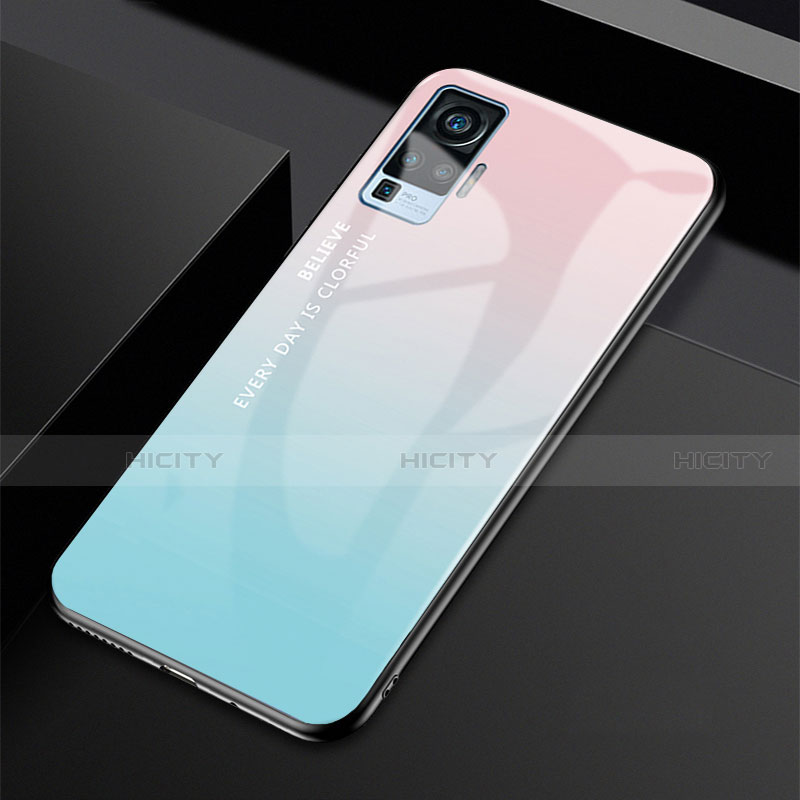 Custodia Silicone Specchio Laterale Sfumato Arcobaleno Cover per Vivo X50 Pro 5G