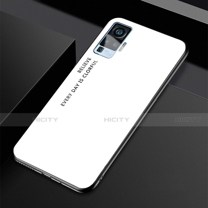 Custodia Silicone Specchio Laterale Sfumato Arcobaleno Cover per Vivo X50 Pro 5G Bianco