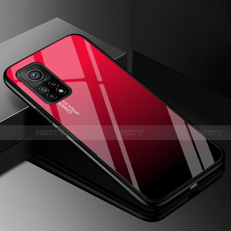 Custodia Silicone Specchio Laterale Sfumato Arcobaleno Cover per Xiaomi Mi 10T 5G Rosso e Nero