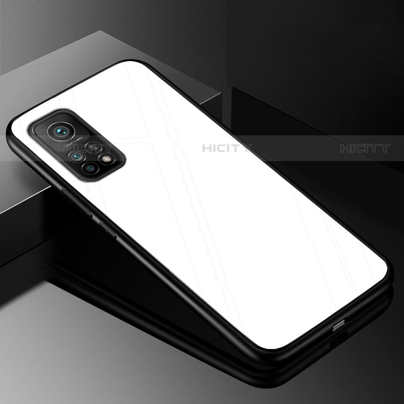 Custodia Silicone Specchio Laterale Sfumato Arcobaleno Cover per Xiaomi Mi 10T Pro 5G Bianco